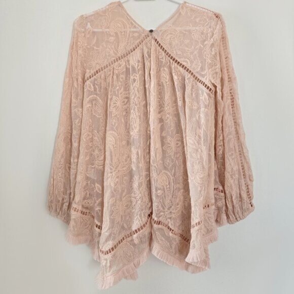 Zimmermann Henna Floating Sheer Fringe Blouse Top Rose Pink Size 1 Small b81E - Picture 3 of 9